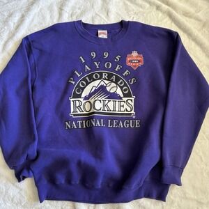 Vintage 1995‎ Colorado Rockies Playoffs Sweatshirt Purple Crewneck USA Made XL